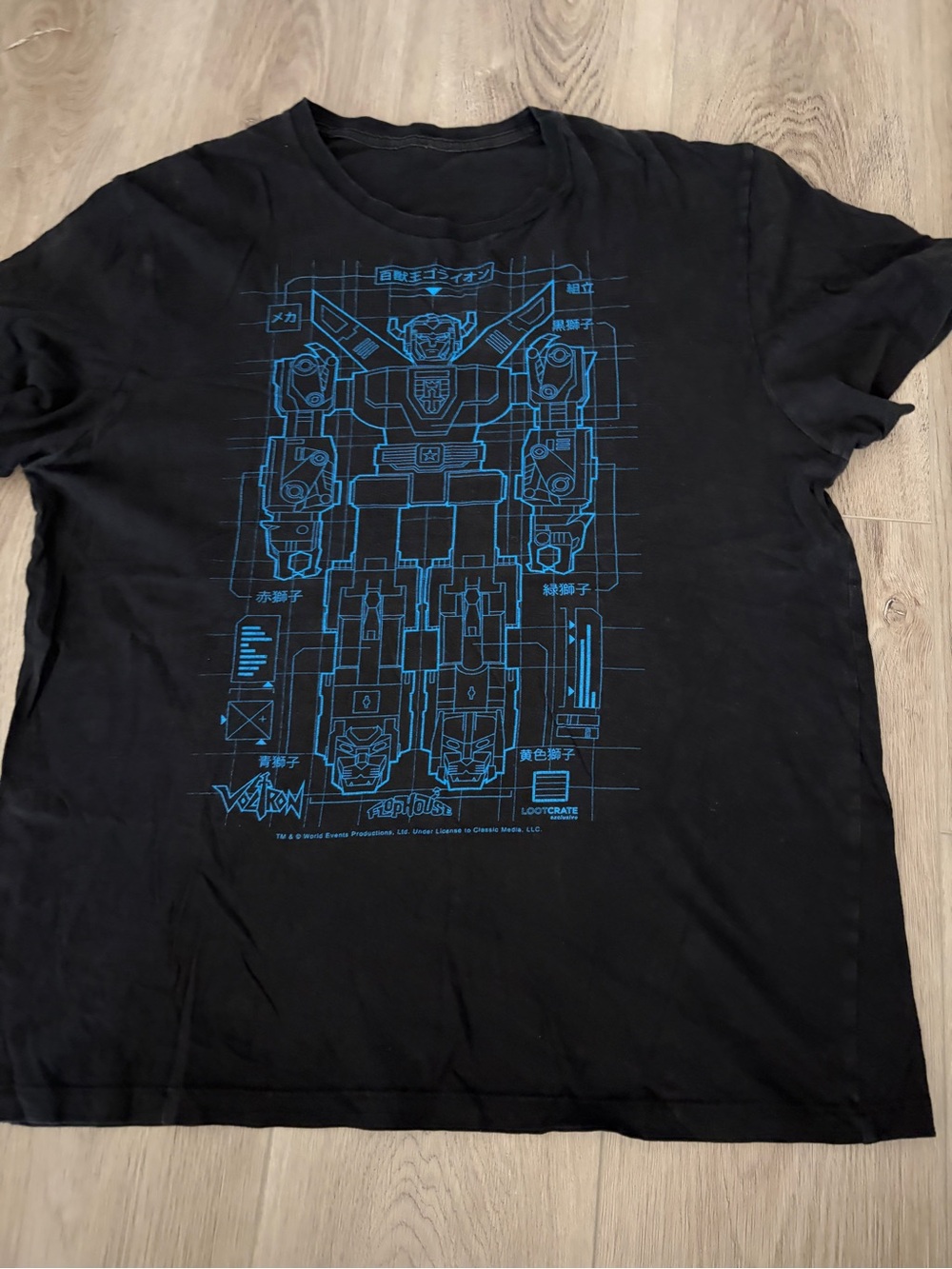 Mens Black Voltron Robot Graphic T-Shirt Size Large